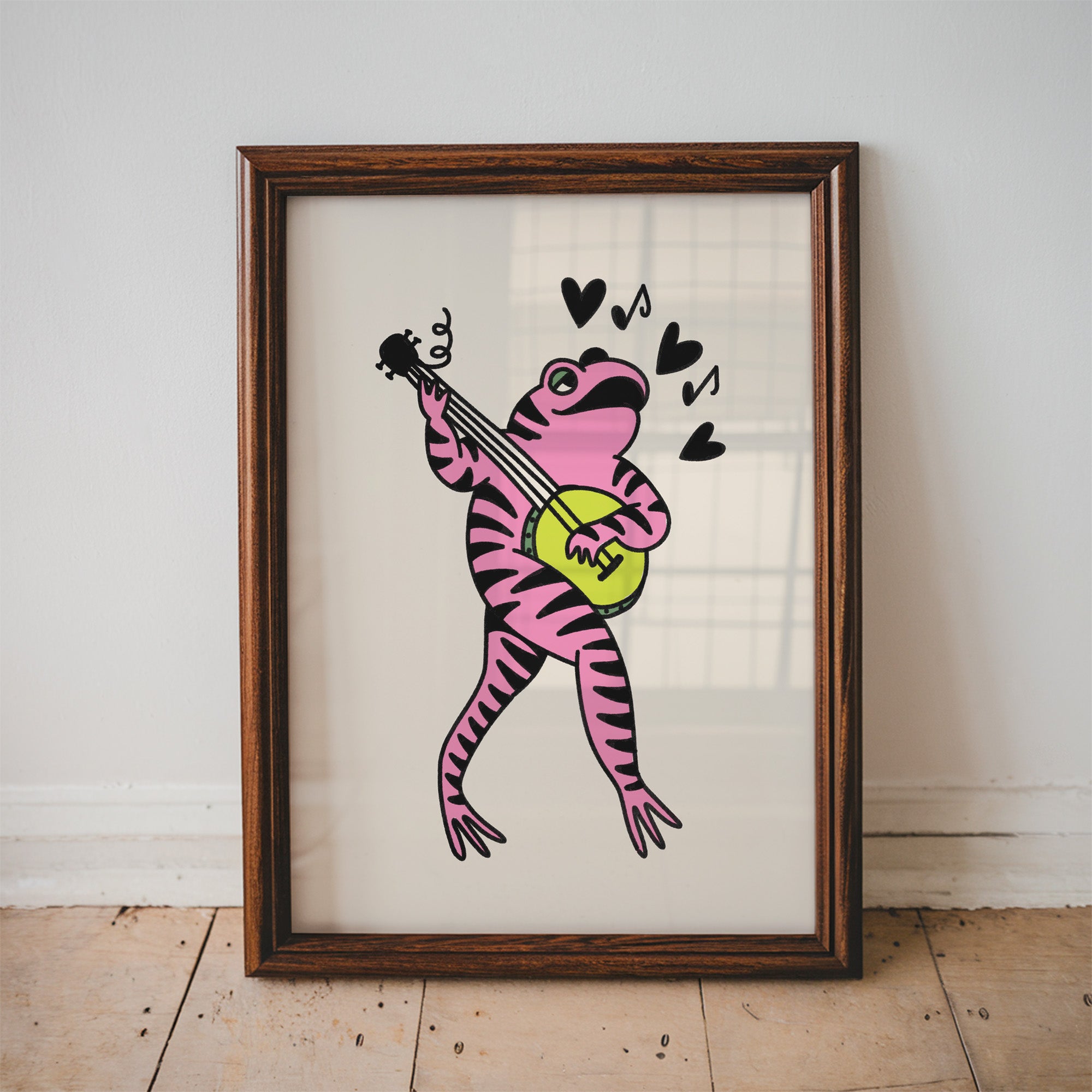 banjo frog art print - pink
