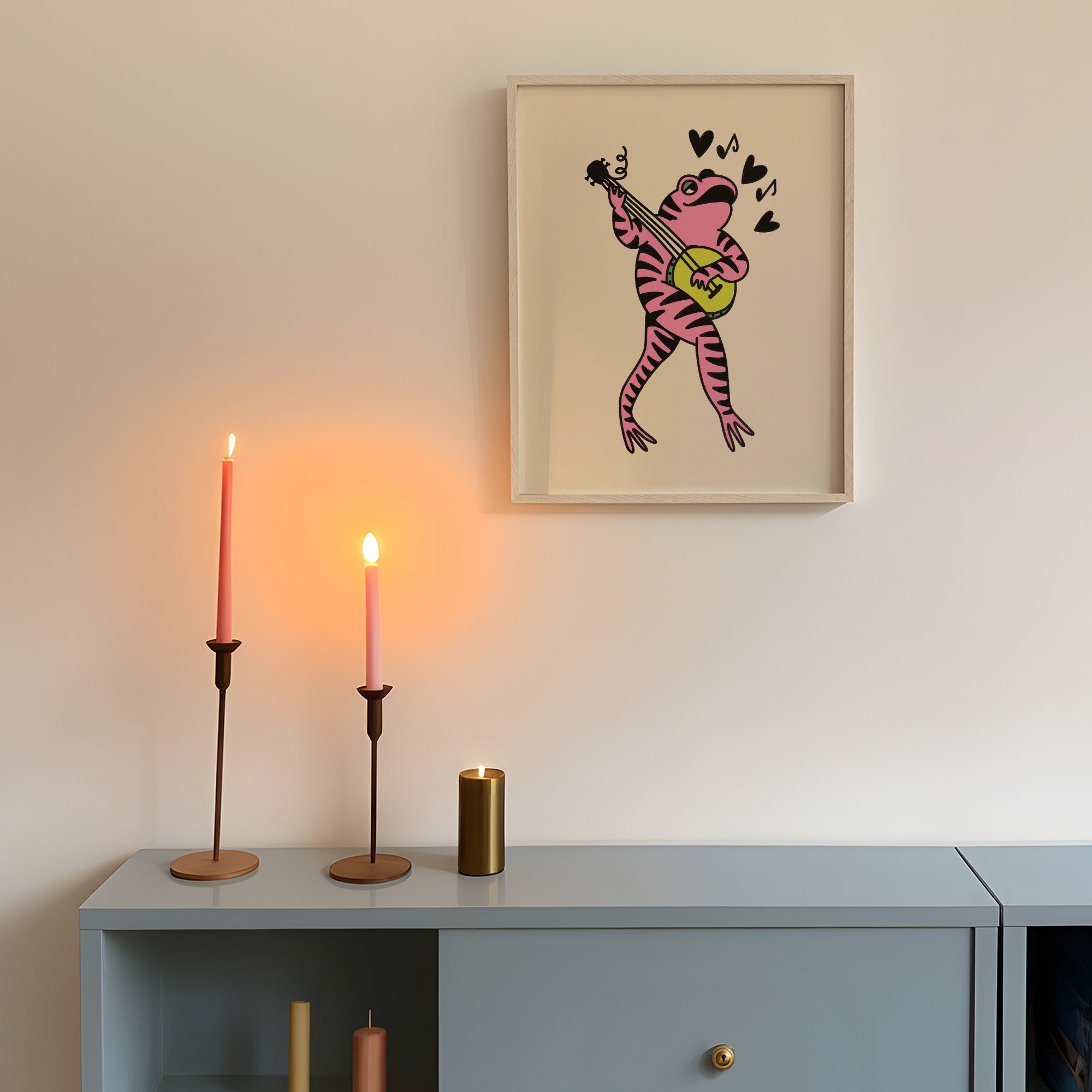 banjo frog art print - pink