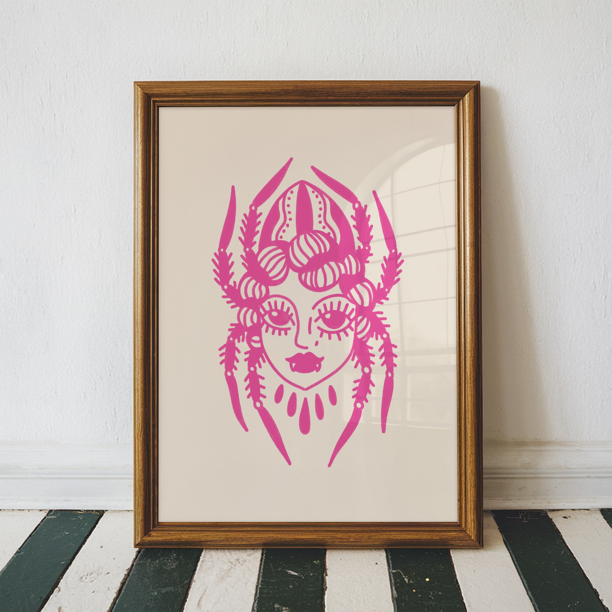 spider gal art print - pink