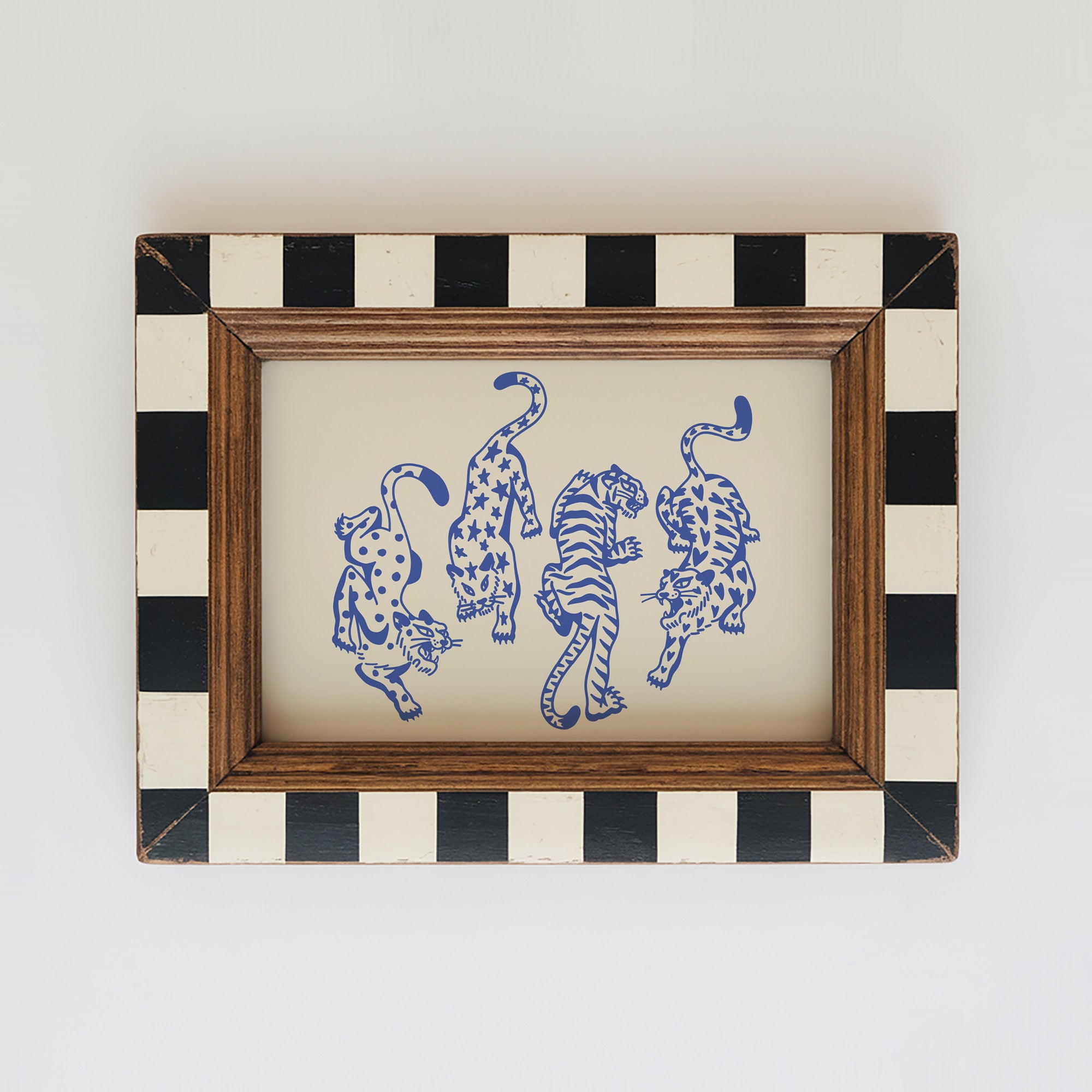 4 cats art print - blue