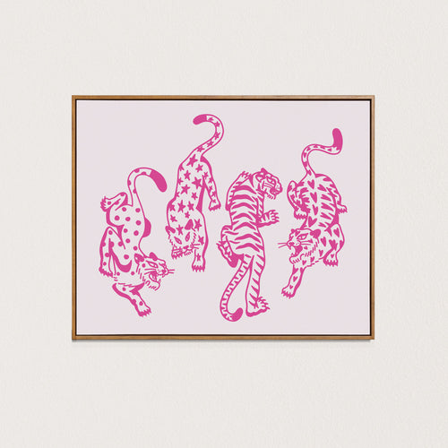 4 cats art print - pink
