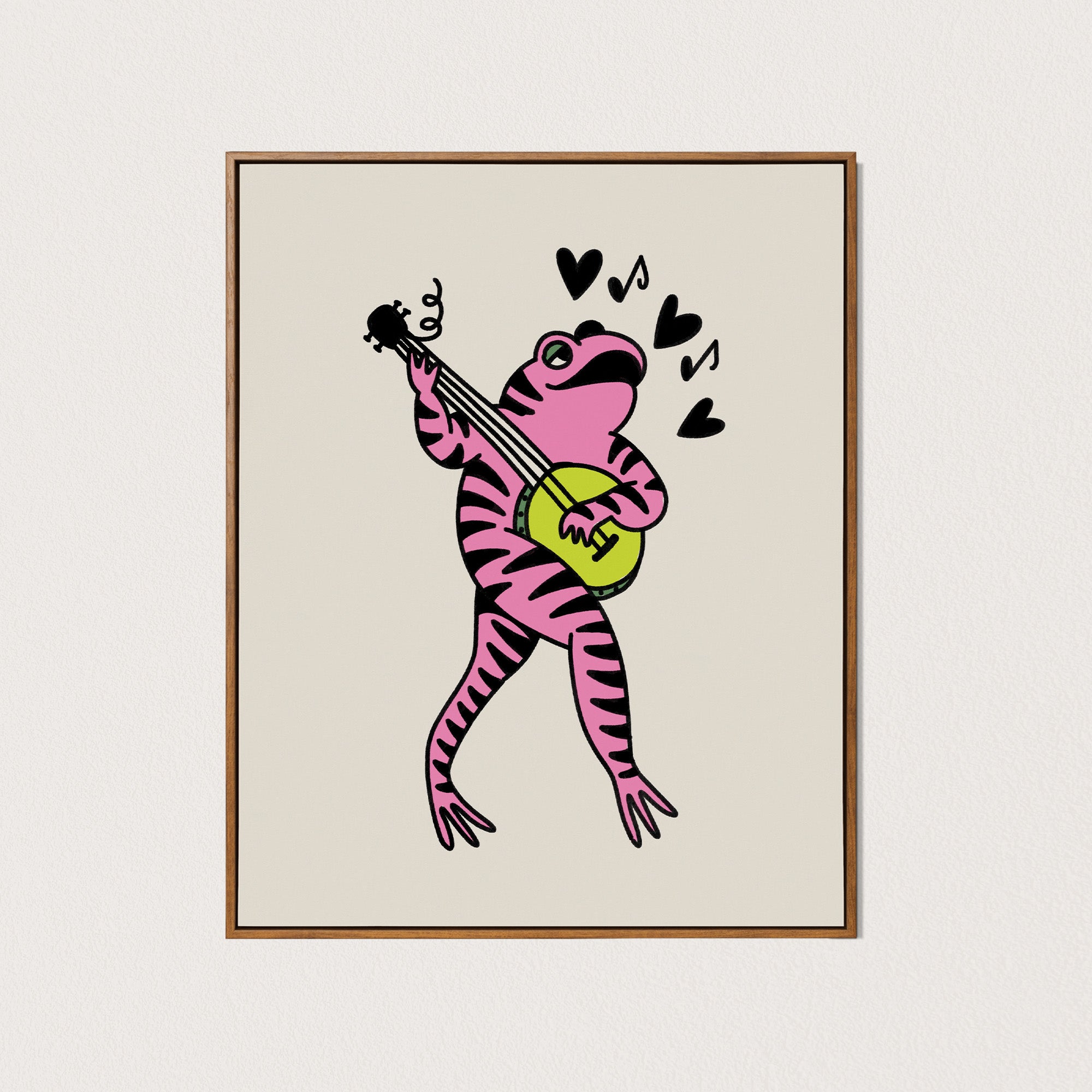 banjo frog art print - pink