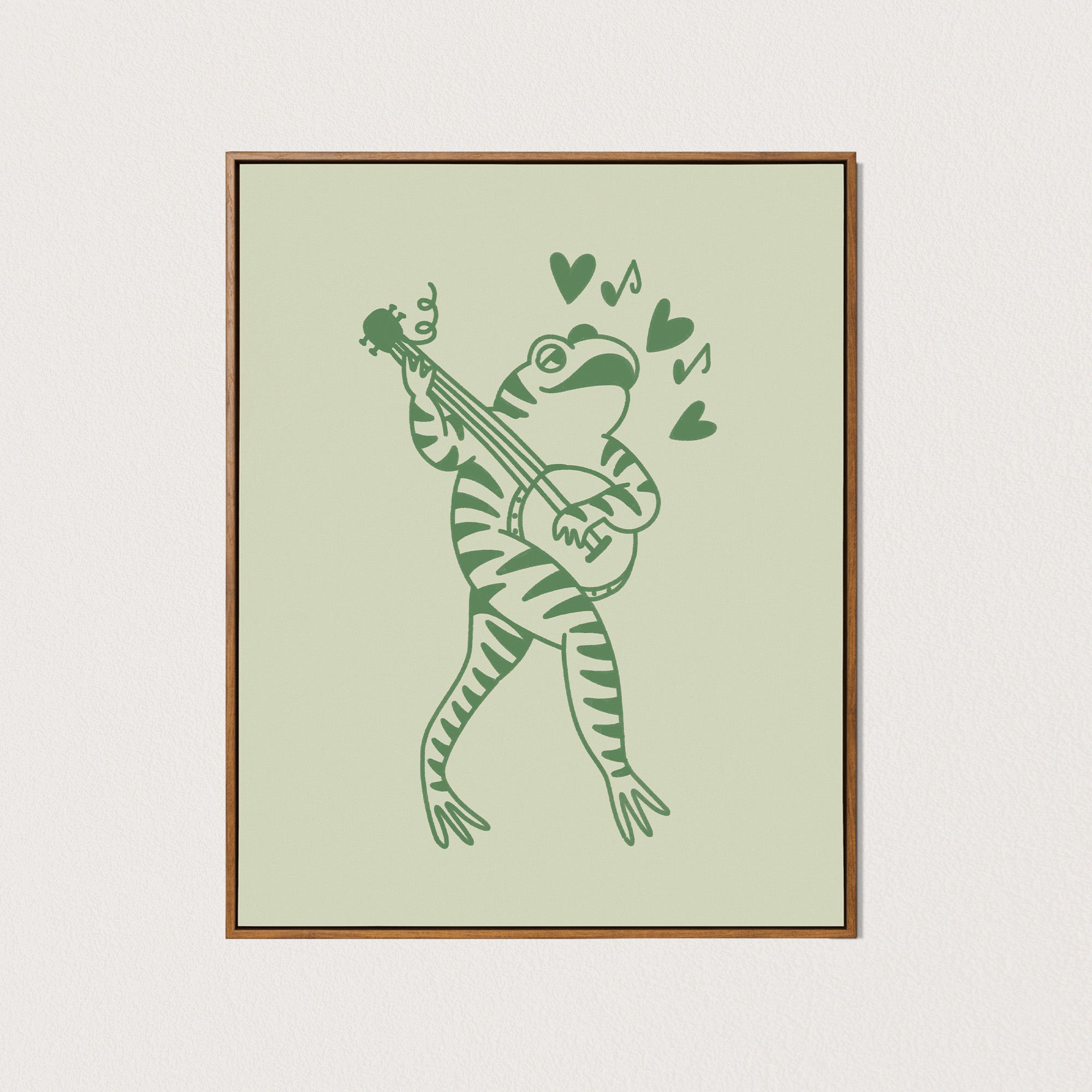 banjo frog art print - green