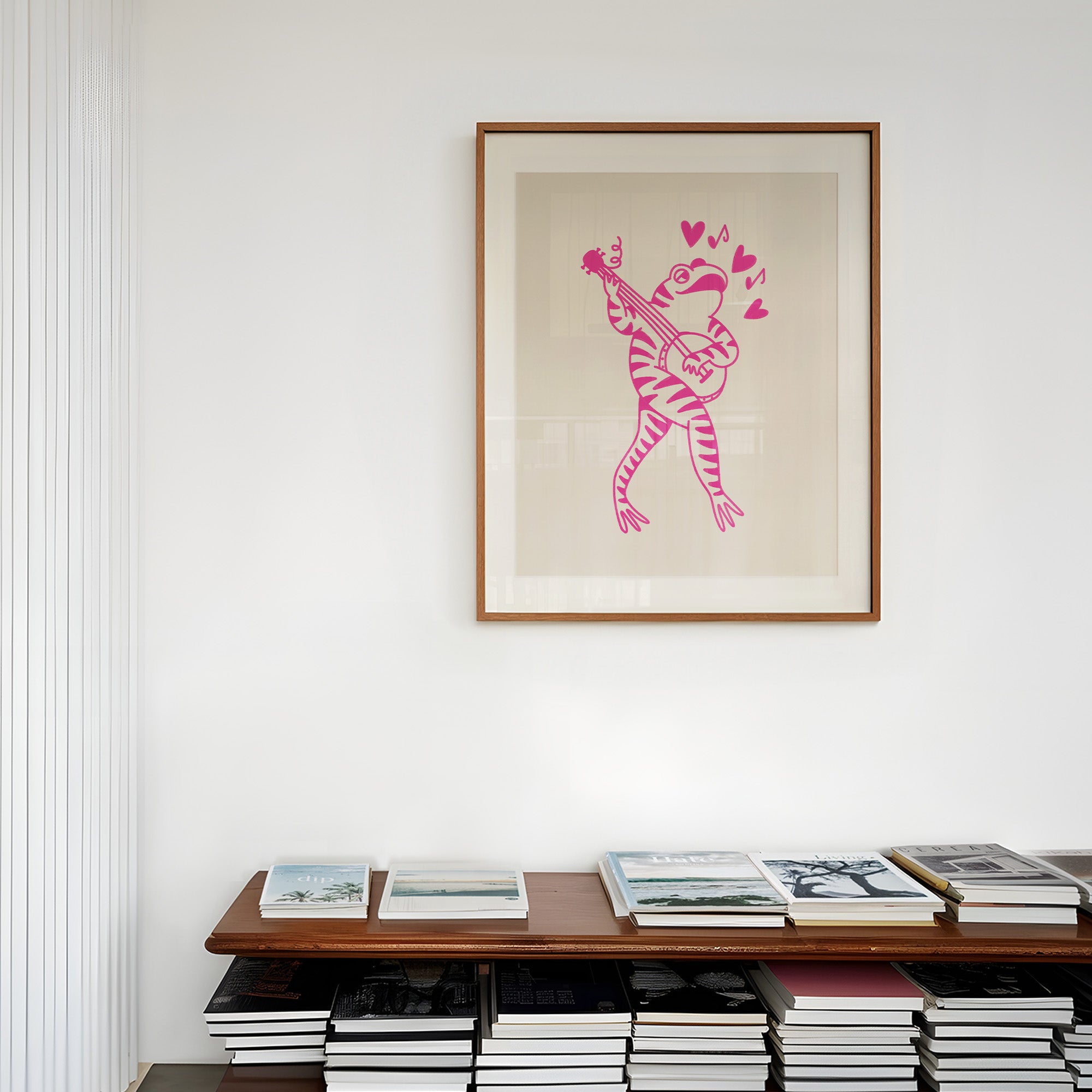 banjo frog art print - pink