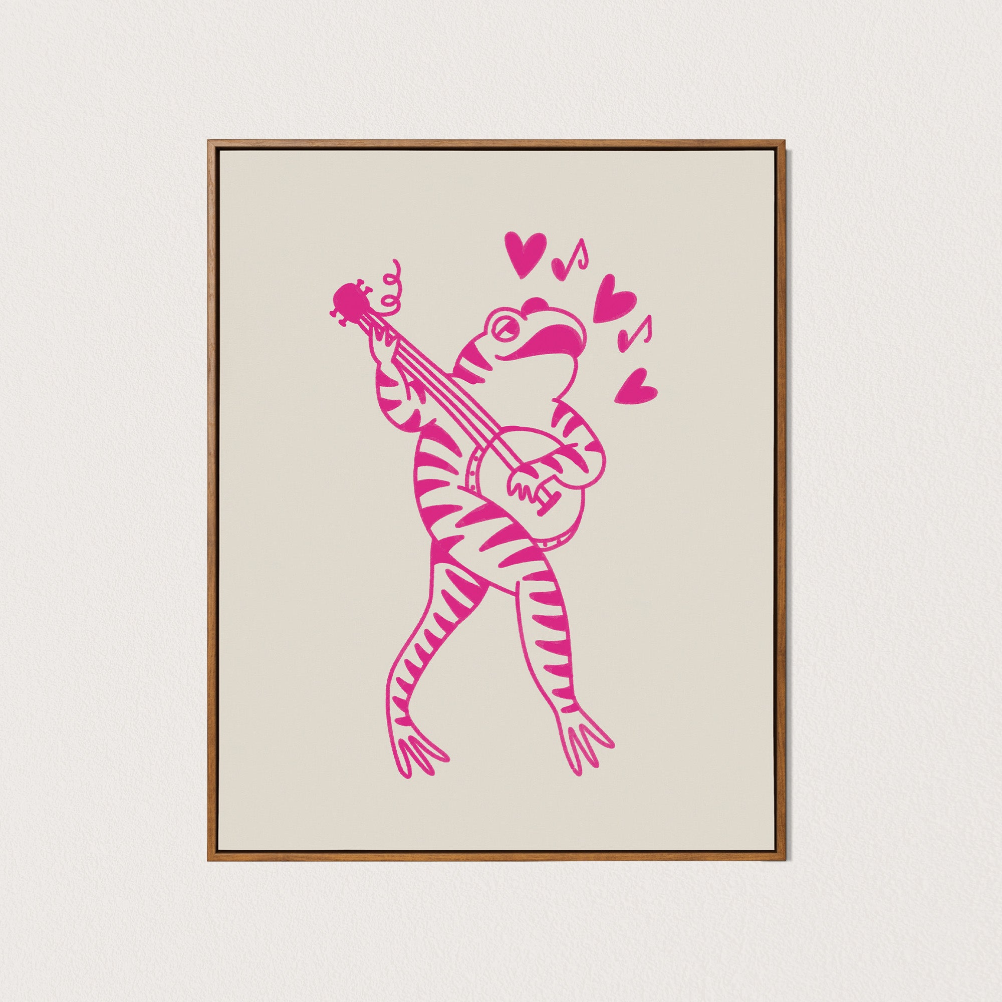 banjo frog art print - pink