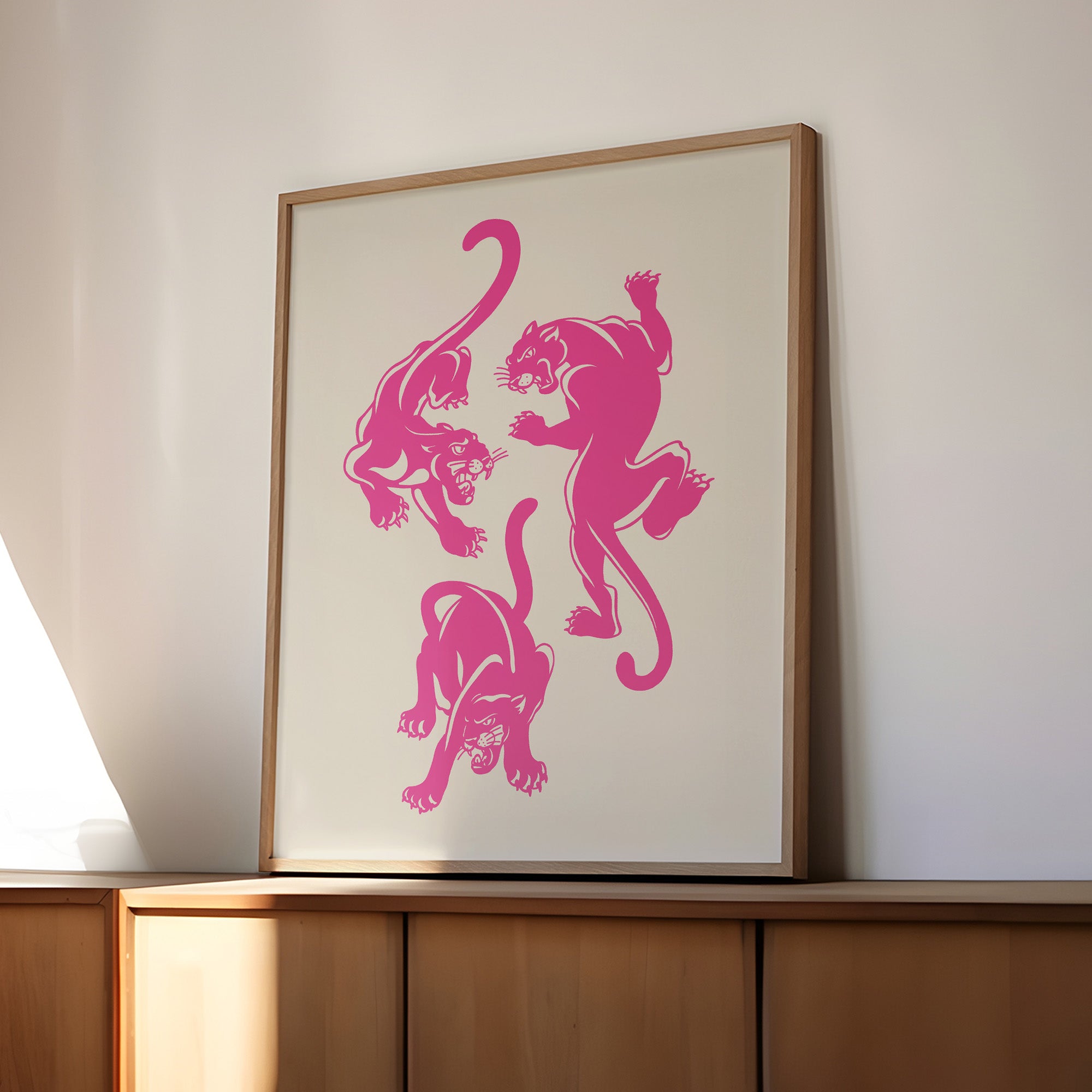3 panthers art print - pink